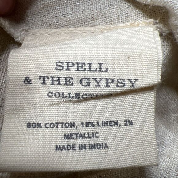 Revolve Spell & The Gypsy Lola Ruched Mini Skirt Small Tiered Neutral Shimmer - Picture 7 of 8